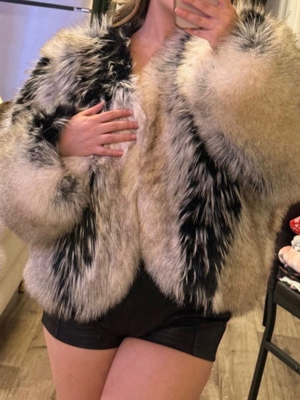 Faux Fur Cropped Jacket in Natural Tones
